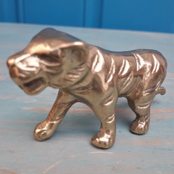 Brass Panther Vintage Animal Figurine Mid Century Modern Gold Metal Tiger Lion - Picture 6 of 16